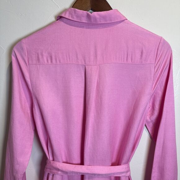 Loft Dress Pink Long Sleeve Belted Shirt Dress Linen Blend Women's Size 0 Petite - Picture 7 of 16